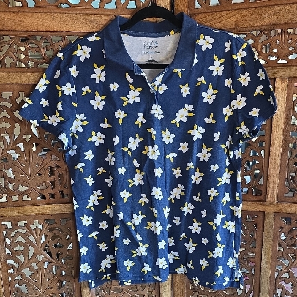 Croft & Barrow Classic Polo with Blue and Yellow Floral Design